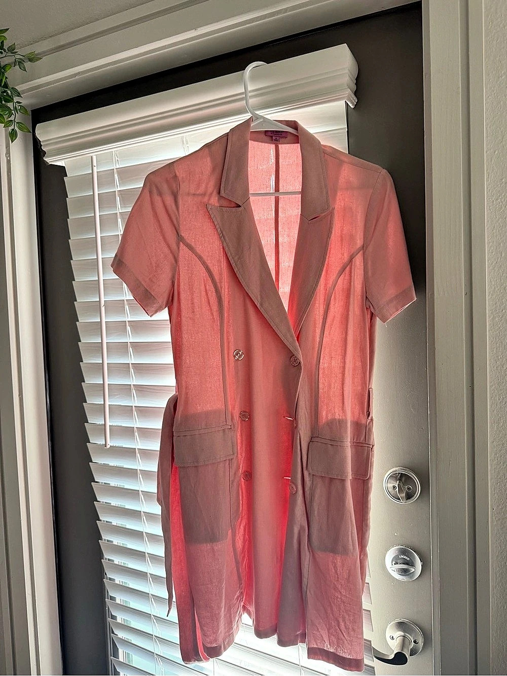 Francescas Linen Short Sleeve Midi Dress in Pink Size Small